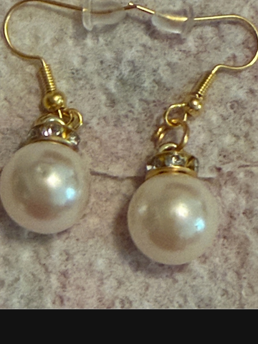 Hand Crafted Gold-Tone Pearl Drop Earrings with Clear Crystal Accents NEW